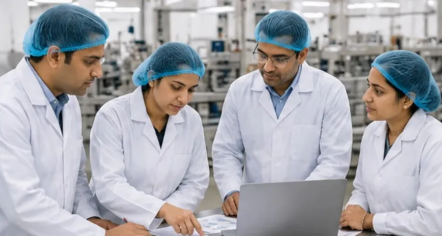 Makson team collaborating on the factory floor